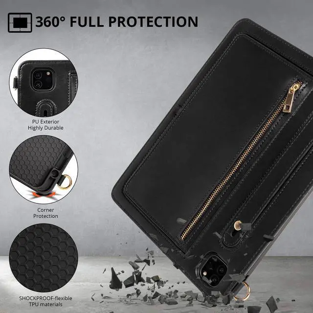 Alt view image 3 of 5 - Dteck Case for iPad Air 13 inch M2 2024/iPad Pro 12.9 Case 6th/5th/4th/3rd Generation 2022/2021/2020/2018,Premium PU Leather Shockproof Protective Case Zipper Pocket Strap Soft TPU Back Cover,Black