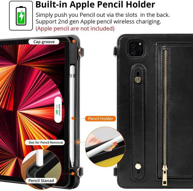 Alt view image 2 of 5 - Dteck Case for iPad Air 13 inch M2 2024/iPad Pro 12.9 Case 6th/5th/4th/3rd Generation 2022/2021/2020/2018,Premium PU Leather Shockproof Protective Case Zipper Pocket Strap Soft TPU Back Cover,Black