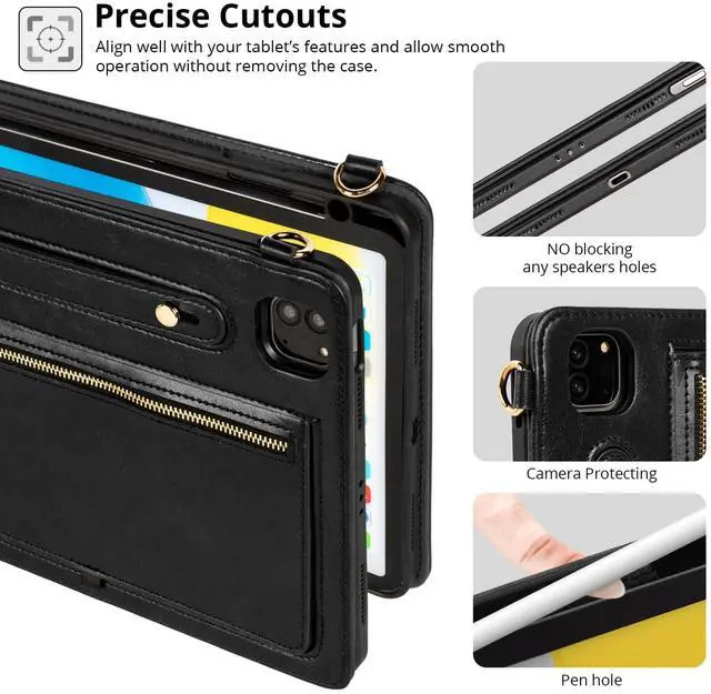Alt view image 5 of 5 - Dteck Case for iPad Air 13 inch M2 2024/iPad Pro 12.9 Case 6th/5th/4th/3rd Generation 2022/2021/2020/2018,Premium PU Leather Shockproof Protective Case Zipper Pocket Strap Soft TPU Back Cover,Black
