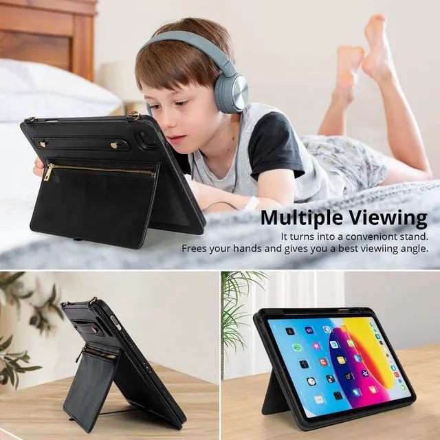 Alt view image 4 of 5 - Dteck Case for iPad Air 13 inch M2 2024/iPad Pro 12.9 Case 6th/5th/4th/3rd Generation 2022/2021/2020/2018,Premium PU Leather Shockproof Protective Case Zipper Pocket Strap Soft TPU Back Cover,Black