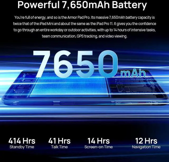 Alt view image 3 of 5 - Ulefone 8 Inch Android 4G Rugged Tablet Armor Pad PRO,16GB+128GB(2TB Expandable) MT8788,48MP+32MP 7650mAh IP68 Tablets, 4G LTE/2.4G+5G WiFi,OTG,GPS,NFC