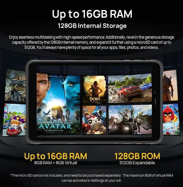 Alt view image 4 of 5 - Ulefone 8 Inch Android 4G Rugged Tablet Armor Pad PRO,16GB+128GB(2TB Expandable) MT8788,48MP+32MP 7650mAh IP68 Tablets, 4G LTE/2.4G+5G WiFi,OTG,GPS,NFC