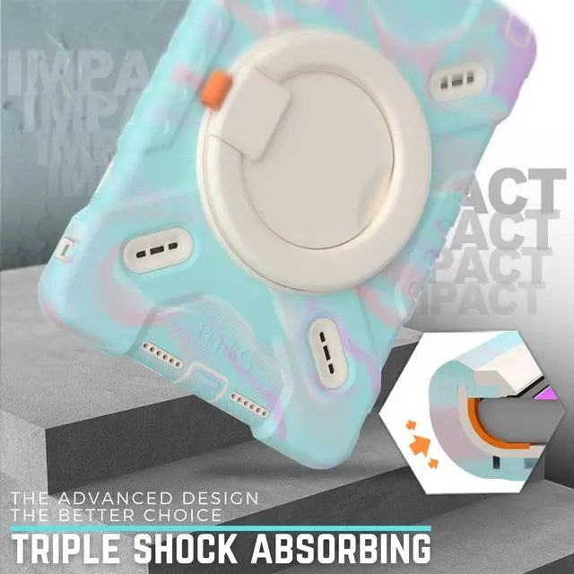 Alt view image 4 of 5 - PEPKOO Triple Shockproof Case for iPad 9th/8th/7th Generation 10.2 inch 2021/2020/2019, Air 3rd Generation 10.5", Rugged Kid Cover with Pencil Holder/Handle Kickstand/Shoulder Strap, Colorful Blue