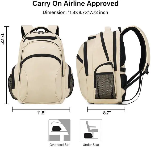 Alt view image 3 of 5 - Hanke Travel Laptop Backpack for Men Lightweight Large Backpack Work Backpack Woman Fits 15.6'' Computer Carry On Bags for Airplanes(Beige)