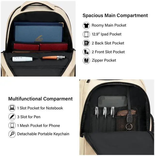 Alt view image 4 of 5 - Hanke Travel Laptop Backpack for Men Lightweight Large Backpack Work Backpack Woman Fits 15.6'' Computer Carry On Bags for Airplanes(Beige)