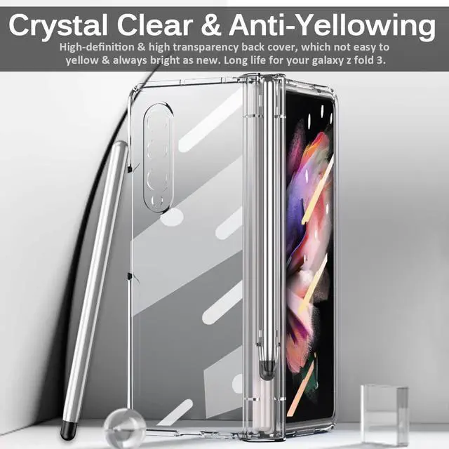 Alt view image 5 of 5 - Miimall for Samsung Galaxy Z Fold 3 Case with Pen, Z Fold 3 Case with S Pen with Pen Holder + Tempered Glass Screen + Luxury Plating PC Cover for Crystal Clear Case for Galaxy Z Fold 3 5G (Clear)
