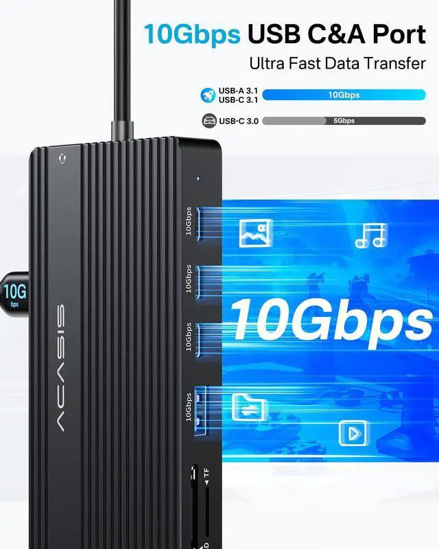 Alt view image 5 of 5 - USB C Docking Station Dual Monitor, 14 in 1 USB C Hub, Adapter with 2 HDMI+DP(4K60Hz), Ethernet, 3 USBC 10G,100W PD, SD/TF, Audio, Laptop Docking Station for Dell/HP/Lenovo/ThinkPad/Surface (Black)