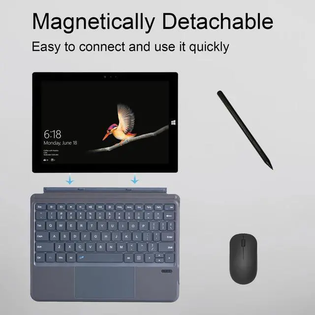 Alt view image 4 of 5 - QUARK Keyboard for Microsoft Surface Go, 7 Color Backlight, Detachable Bluetooth Wireless Keyboard With Trackpad for Surface Go 4 (2023) / 3 (2021) / 2 (2020) / 1 (2018) - Grey