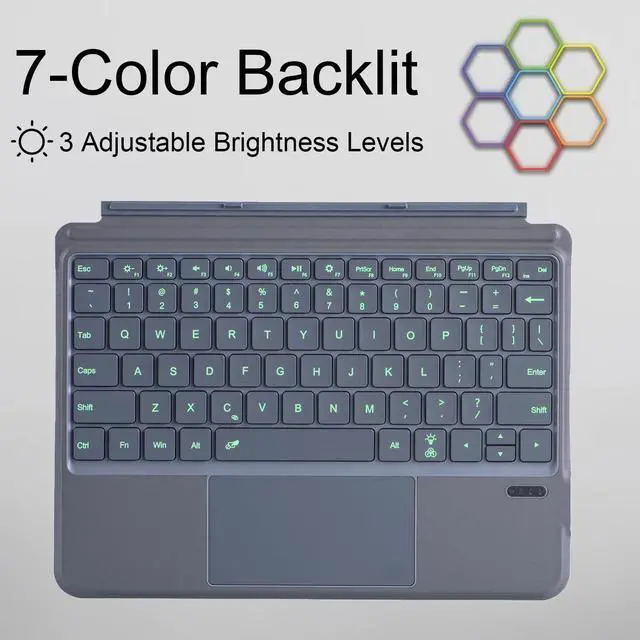 Alt view image 5 of 5 - QUARK Keyboard for Microsoft Surface Go, 7 Color Backlight, Detachable Bluetooth Wireless Keyboard With Trackpad for Surface Go 4 (2023) / 3 (2021) / 2 (2020) / 1 (2018) - Grey