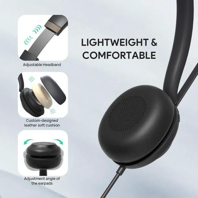 Alt view image 3 of 5 - Yealink UH37 USB Headset with Mic,Wired Headset with Noise Cancelling Microphone for Computer PC Laptop VoIP Phone,USB-A & USB-C Cable,Works with Zoom and Other Leading UC Platforms