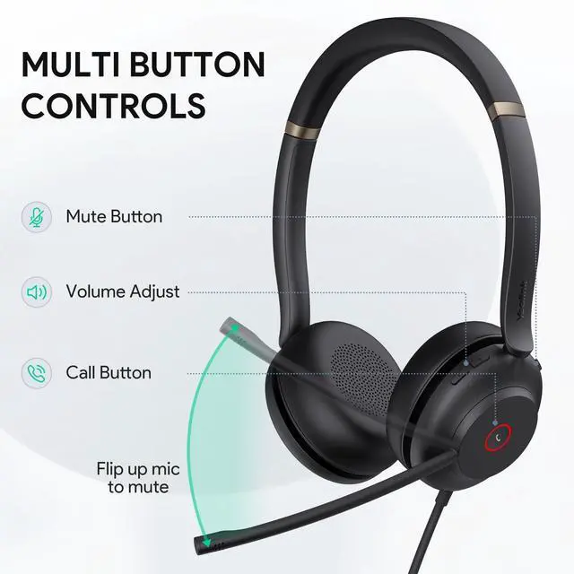 Alt view image 4 of 5 - Yealink UH37 USB Headset with Mic,Wired Headset with Noise Cancelling Microphone for Computer PC Laptop VoIP Phone,USB-A & USB-C Cable,Works with Zoom and Other Leading UC Platforms