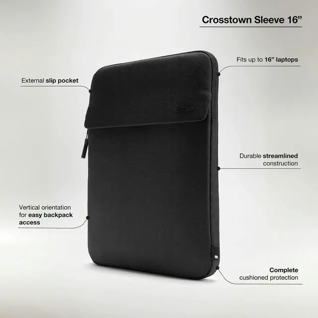 Alt view image 2 of 5 - Incase Crosstown Sleeve with Woolenex - 16 Inch Laptop/MacBook Sleeve  Vertical Orientation, Cushioned Protection, Durable Construction, External Slip Pocket - Black