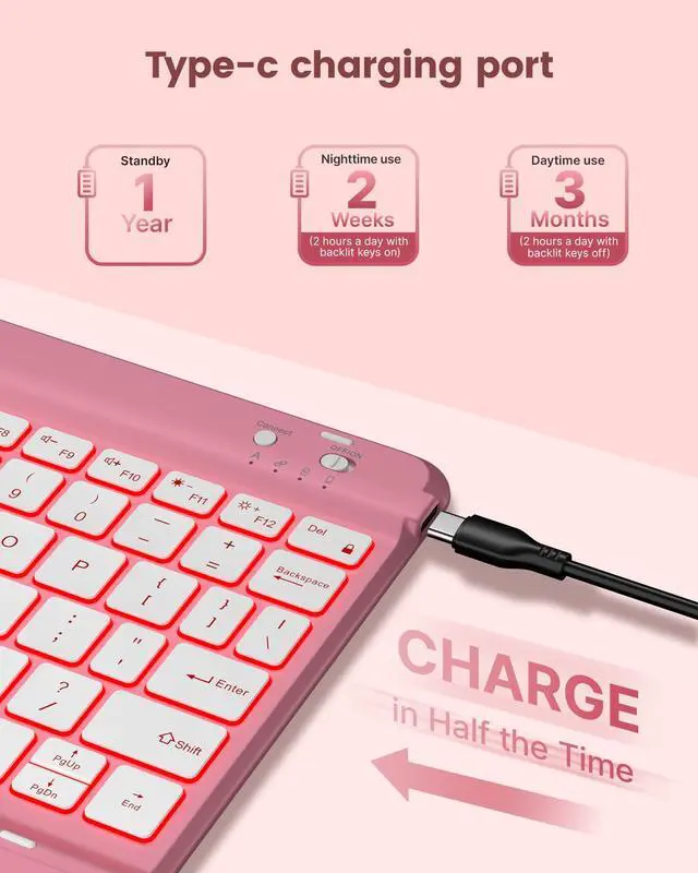 Alt view image 5 of 5 - typecase Folio Keyboard Case for iPad 10th Gen 10.9 inch (2022) and iPad 11th (A16, 2025), Magnetic Wireless Detachable Keyboard, 7-Color Backlight, Thin & Light, Pencil Holder - Pink