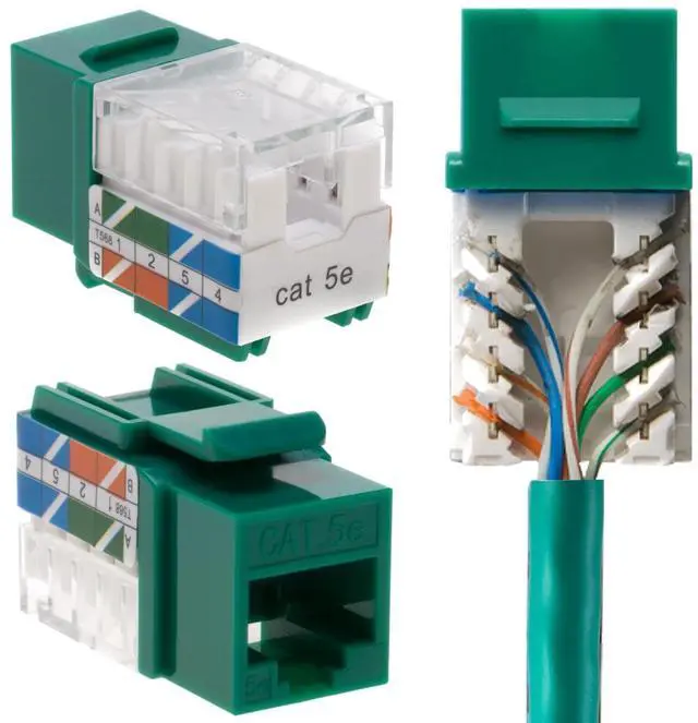 Main image of SATMAXIMUM Cat5e Keystone Ethernet Wall Jack Punch Down UTP 45-Degree (Easier Termination Than 90-Degree), RJ45 Slim Profile Speed Termination Green 45deg Angled (30 Pack)