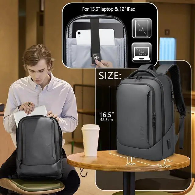 Alt view image 2 of 5 - hk Laptop Backpack for Men with USB Charging Port Water-Resistant for 15.6 Inch Computer Bag Durable High-Tech Daypack Casual Backpack for Business Work College Weekender Travel- Dark Grey