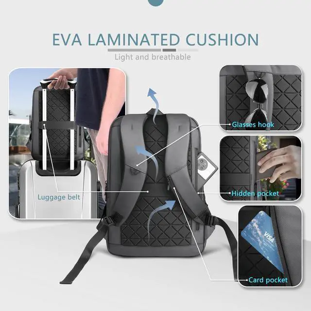 Alt view image 5 of 5 - hk Laptop Backpack for Men with USB Charging Port Water-Resistant for 15.6 Inch Computer Bag Durable High-Tech Daypack Casual Backpack for Business Work College Weekender Travel- Dark Grey