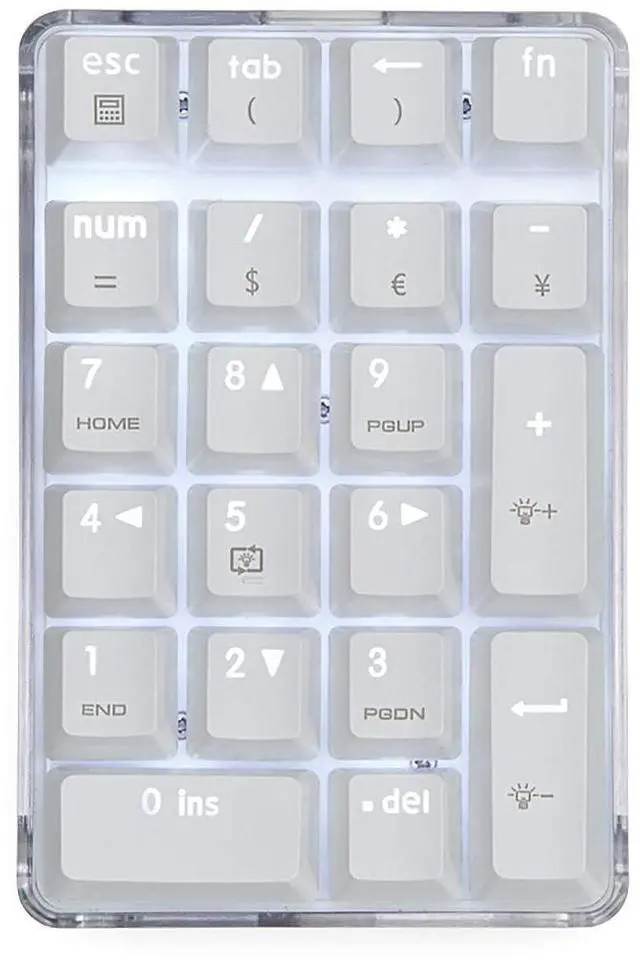 Main image of Qisan Mechanical Numeric Keypad GATERON Blue Switch Wired Crystal Case White Backlit Gaming Keypad 21 Keys Mini Numpad Portable Mechanical Numpad Extended | Laptop Accessories | keypad for Computer