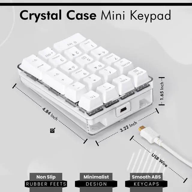 Alt view image 2 of 5 - Qisan Mechanical Numeric Keypad GATERON Blue Switch Wired Crystal Case White Backlit Gaming Keypad 21 Keys Mini Numpad Portable Mechanical Numpad Extended | Laptop Accessories | keypad for Computer