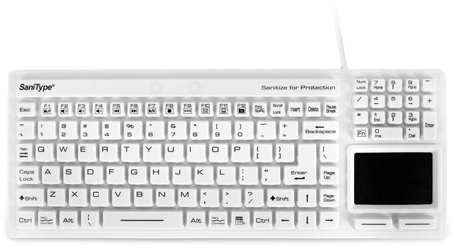 Alt view image 3 of 5 - SaniType "Touchpad Plus Hygienic Medical-Grade Rigid Silicone Washable Keyboard with Touchpad(USB) (White) | KBSTRC106T-W
