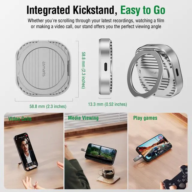Alt view image 5 of 5 - 4smarts Magnetic M.2 2230 NVMe SSD Enclosure 3C with Kickstand, Extra USB-C 2.0 Port, Up to 2TB Storage, USB-C 3.2 Gen 2 10Gbps, 100W PD, MagSafe Compatible Aluminium Case for iPhone, MacBook, iPad