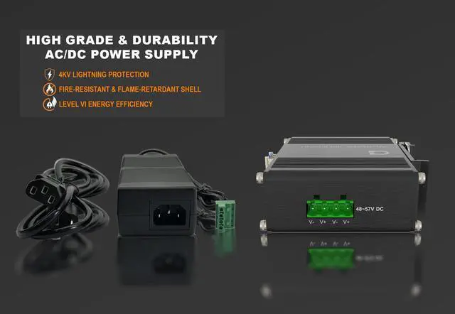 Alt view image 4 of 5 - Single Mode 10GbE PoE++ Fiber Media Converter with SM LC SFP+ Module 1310nm, 20km (12.42mi) Range, 90W PoE, 802.3af/at/bt Compliant, DIN-Rail/Wall Mount, Wide Temp, Industrial-Grade 10Gb Ethernet