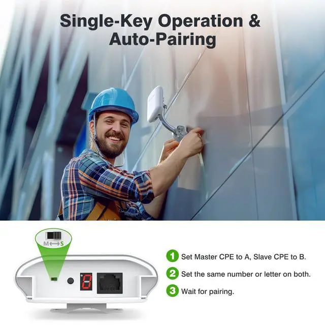 Alt view image 3 of 5 - CPE467 Wireless Bridge, 1.5KM Long Range 5.8GHz Outdoor Point-to-Point Wireless Bridges, IP65 Weatherproof PtP WiFi Bridge Ideal for Surveillance Cameras, Barn, Shop, Warehouse, and Starlink Network