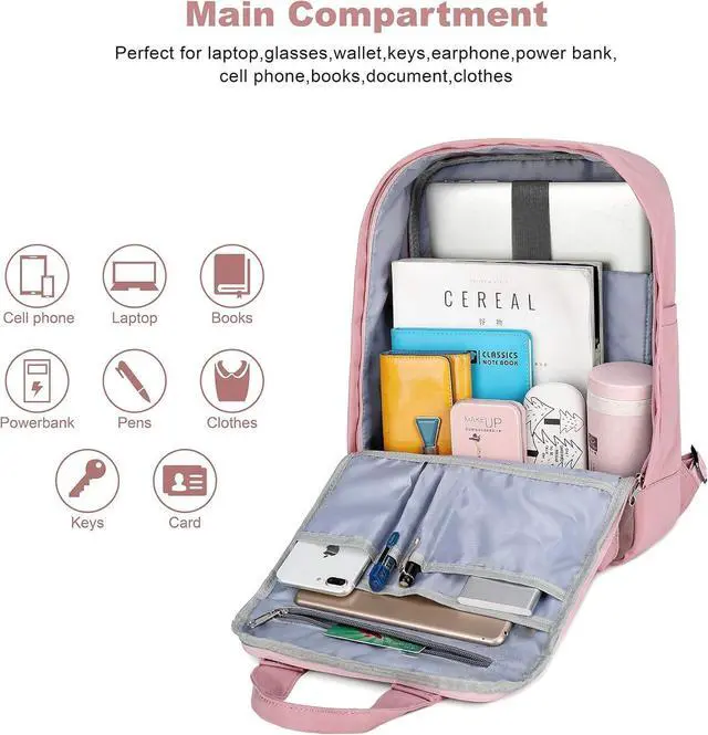 Alt view image 4 of 5 - AO ALI VICTORY Laptop Backpack 15.6 Inch for Women Men Teacher Backpacks Nursing Bag Anti Theft Travel Back Pack Large College Bookbag (Large, Pink)