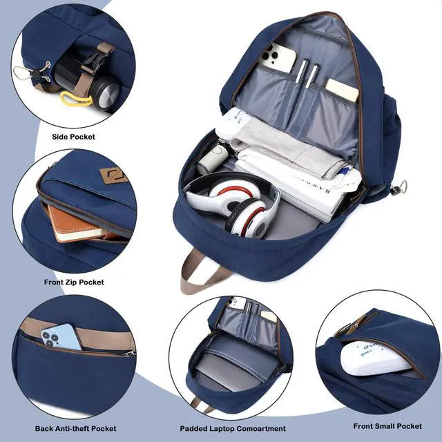 Alt view image 4 of 5 - AO ALI VICTORY laptop backpack 15.6 inch anti theft travel backpacks for men and women large college bookbag work business daypack middle high school bag for girls boys teens students blue