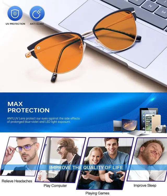Alt view image 4 of 5 - ANYLUV Blue-Light Blocking-Glasses Blue-Light-Glasses Women: Womens Bluelight Glasses Computer Screen Blocker Eyes Protection