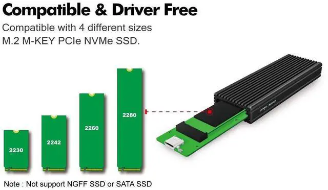 Alt view image 3 of 5 - Archgon External SSD Enclosure USB 3.1 Gen.2 NVMe with Both USB-C and USB-A Cables Compatible with M.2 2230/2242/2260/2280 PCIe-Based Solid State Drive Model MSD-221 (Black)