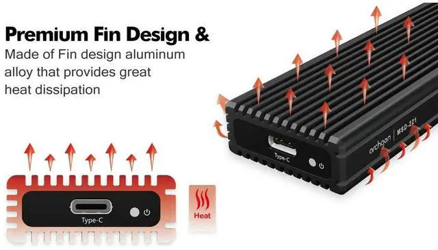 Alt view image 4 of 5 - Archgon External SSD Enclosure USB 3.1 Gen.2 NVMe with Both USB-C and USB-A Cables Compatible with M.2 2230/2242/2260/2280 PCIe-Based Solid State Drive Model MSD-221 (Black)