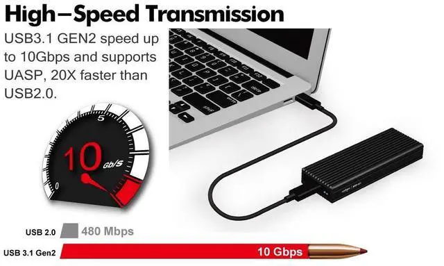 Alt view image 5 of 5 - Archgon External SSD Enclosure USB 3.1 Gen.2 NVMe with Both USB-C and USB-A Cables Compatible with M.2 2230/2242/2260/2280 PCIe-Based Solid State Drive Model MSD-221 (Black)