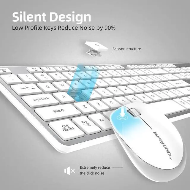 Alt view image 2 of 5 - BFRIENDit Wireless Keyboard and Mouse Combo, Ultra - Quiet Chocolate Keys 2.4GHz Connection Slim Wireless Computer Keyboard for Mac, Windows 11/10/8/7/Vista, Microsoft & PC, Smart TV, RF1430K - Silver