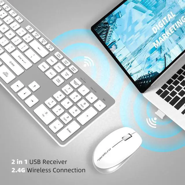 Alt view image 3 of 5 - BFRIENDit Wireless Keyboard and Mouse Combo, Ultra - Quiet Chocolate Keys 2.4GHz Connection Slim Wireless Computer Keyboard for Mac, Windows 11/10/8/7/Vista, Microsoft & PC, Smart TV, RF1430K - Silver