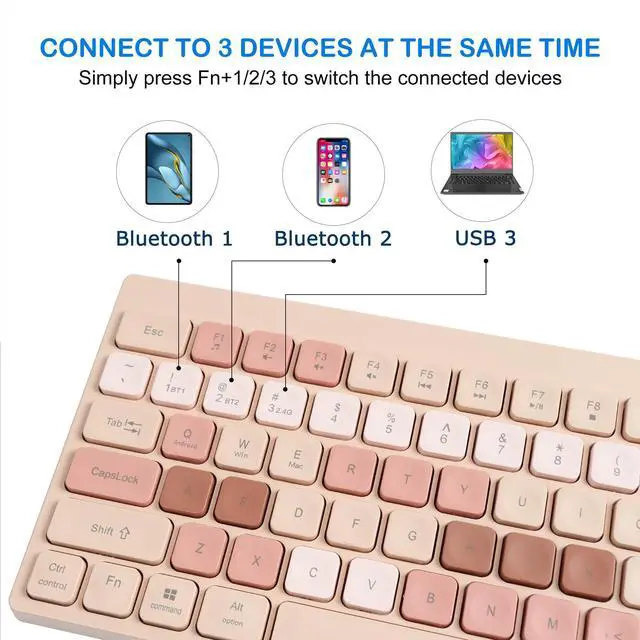 Alt view image 3 of 5 - Wireless Keyboard and Mouse Combo, Multi-Device Bluetooth + 2.4G Wireless Keyboard Mouse, Full-Sized Ergonomic Keyboard Mouse Rechargeable for Windows, Computer, Desktop, Pc, Laptop (Milk Tea Color)