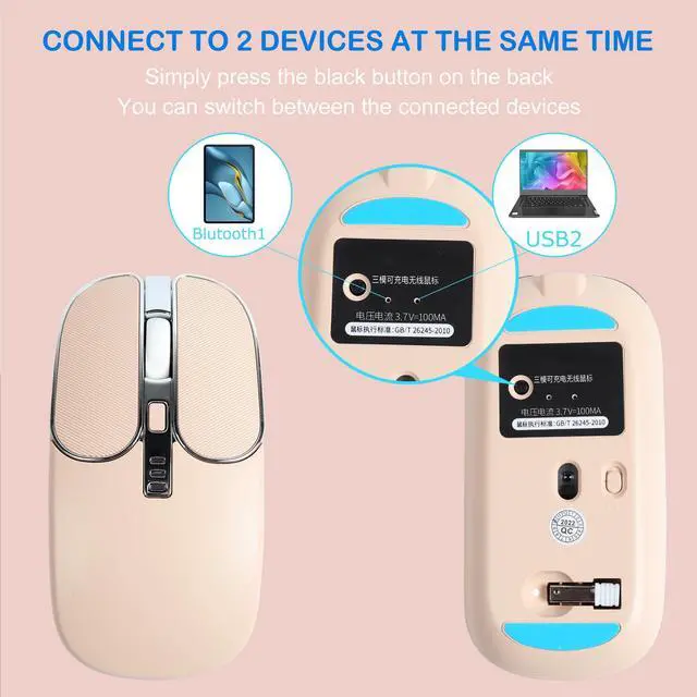Alt view image 4 of 5 - Wireless Keyboard and Mouse Combo, Multi-Device Bluetooth + 2.4G Wireless Keyboard Mouse, Full-Sized Ergonomic Keyboard Mouse Rechargeable for Windows, Computer, Desktop, Pc, Laptop (Milk Tea Color)