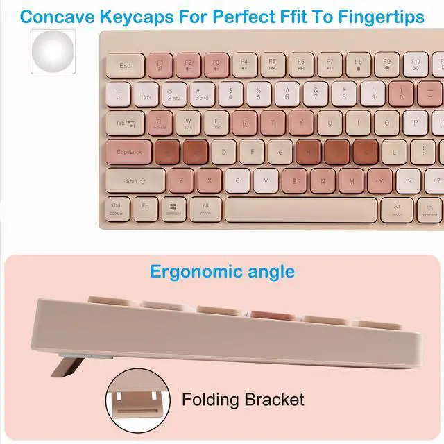 Alt view image 5 of 5 - Wireless Keyboard and Mouse Combo, Multi-Device Bluetooth + 2.4G Wireless Keyboard Mouse, Full-Sized Ergonomic Keyboard Mouse Rechargeable for Windows, Computer, Desktop, Pc, Laptop (Milk Tea Color)