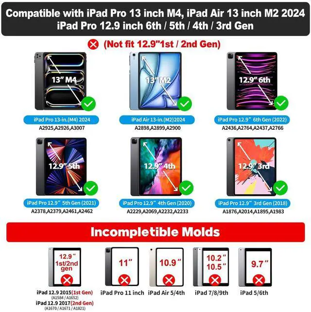 Alt view image 4 of 5 - BABG Keyboard Case for iPad Air 13 inch, Compatible with iPad Pro 13 inch M4 2024&iPad 12.9 inch 6th/5th /4th/3rd Gen,Mulit-Toupad,360deg Rotatable,Backlits,Wireless,Pencil Charging-DK Green