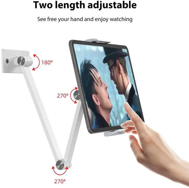 Alt view image 3 of 5 - BEWISER Adjustable Tablet Wall Mount Holder, Swivel 360 Rotating, Compatible with 4.7-12.9 inch Devices, High-Grade Aluminium Alloy, White