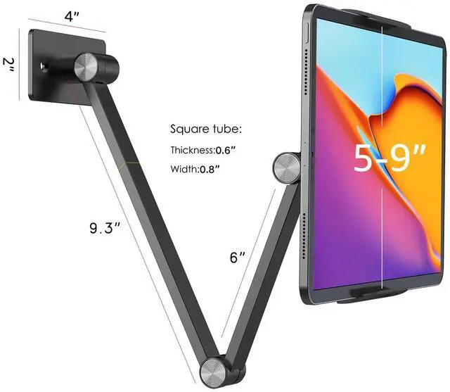 Alt view image 4 of 5 - BEWISER Adjustable Tablet Wall Mount Holder, Swivel 360 Rotating, Compatible with 4.7-12.9 inch Devices, High-Grade Aluminium Alloy, White