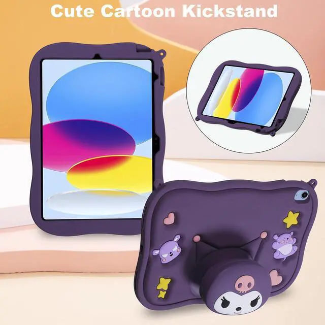 Alt view image 4 of 5 - Beszeith Kids Case for iPad 10th Generation 10.9 Inch 2022/iPad A16 11th Generation 11 Inch 2025 with Cartoon Stand, Wallet & Adjustable Shoulder Strap,Shockproof Protective (Purple)