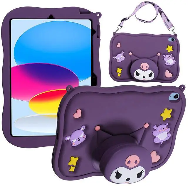 Main image of Beszeith Kids Case for iPad 10th Generation 10.9 Inch 2022/iPad A16 11th Generation 11 Inch 2025 with Cartoon Stand, Wallet & Adjustable Shoulder Strap,Shockproof Protective (Purple)