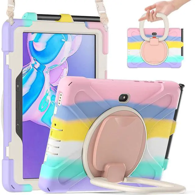 Alt view image 2 of 5 - Blllue Case for Samsung Galaxy Tab Active Pro 10.1 Inch SM-T540/SM-T545, 360 Degree Hand Grip Kickstand Shockproof Cover Case with Shoulder Strap, Colourful Pink