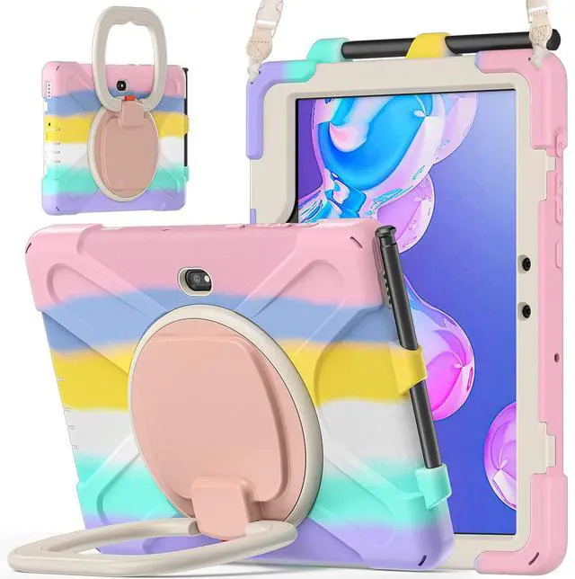 Main image of Blllue Case for Samsung Galaxy Tab Active Pro 10.1 Inch SM-T540/SM-T545, 360 Degree Hand Grip Kickstand Shockproof Cover Case with Shoulder Strap, Colourful Pink