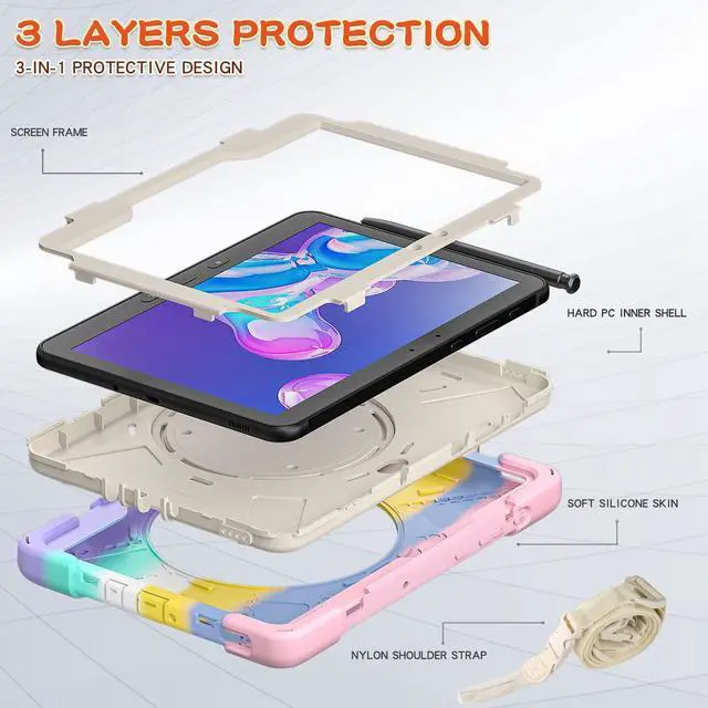 Alt view image 3 of 5 - Blllue Case for Samsung Galaxy Tab Active Pro 10.1 Inch SM-T540/SM-T545, 360 Degree Hand Grip Kickstand Shockproof Cover Case with Shoulder Strap, Colourful Pink