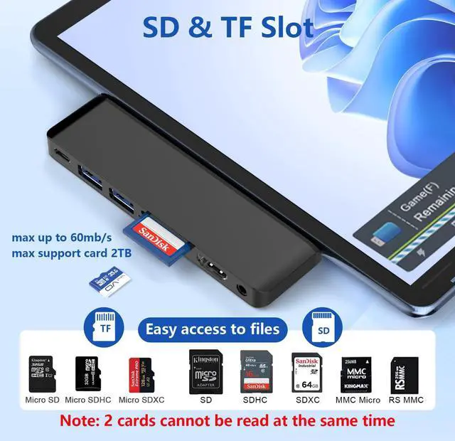 Alt view image 3 of 5 - Surface Pro 11 Docking Station: Surface Pro 11 Copilot+PC/Pro 10/Pro 9 USB Hub Adapter with Thunderbolt 4 (Display+Data+100W PD), 4K HDMI, USB 3.0, SD/TF Reader, 3.5mm Audio Surface Pro 11 Accessories