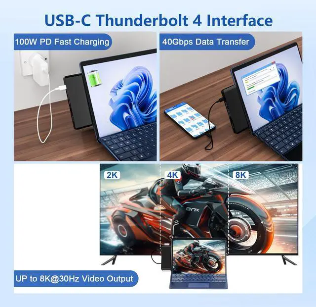 Alt view image 4 of 5 - Surface Pro 11 Docking Station: Surface Pro 11 Copilot+PC/Pro 10/Pro 9 USB Hub Adapter with Thunderbolt 4 (Display+Data+100W PD), 4K HDMI, USB 3.0, SD/TF Reader, 3.5mm Audio Surface Pro 11 Accessories