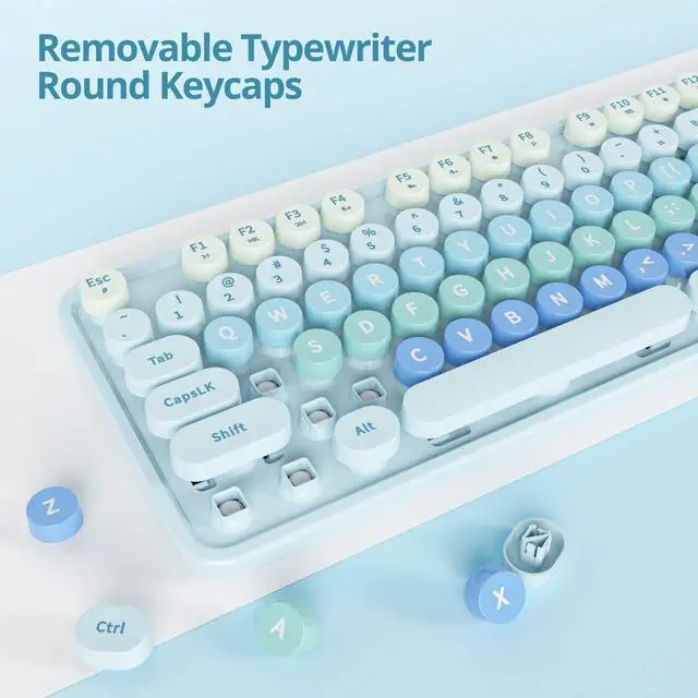 Alt view image 5 of 5 - Ussixchare Blue Keyboard and Mouse, Cute Wireless Keyboard and Mouse Combo, Full Size Typewriter Keyboard with Number Pad, Colorful Keyboard for Pc Laptop(Blue Colorful)
