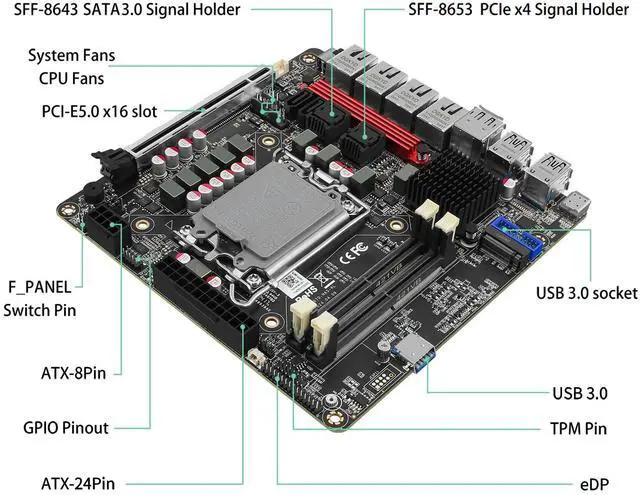 Alt view image 2 of 5 - StoneStorm Q670 6-Bay NAS Mini ITX Motherboard with 4* 2.5GBE (LGA1700, 12th/13th/14th Gen. Desktop Processor), i226-LM vPro, 2* DDR5 MAX 64GB, 6* M.2 NVMe, 6*SATA3.0, 1*Type-C 20Gbps, Dual 4K Display