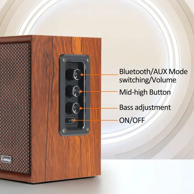 Alt view image 2 of 5 - 40W Computer Speakers,2.0 AC Powered Wooden PC Speakers with Strong Bass,7.28" X 2 AC Powered USB/Bluetooth Bookshelf Speakers with USB Input for DSP PC Speaker, Wooden Speaker for Laptop (C5201-US)